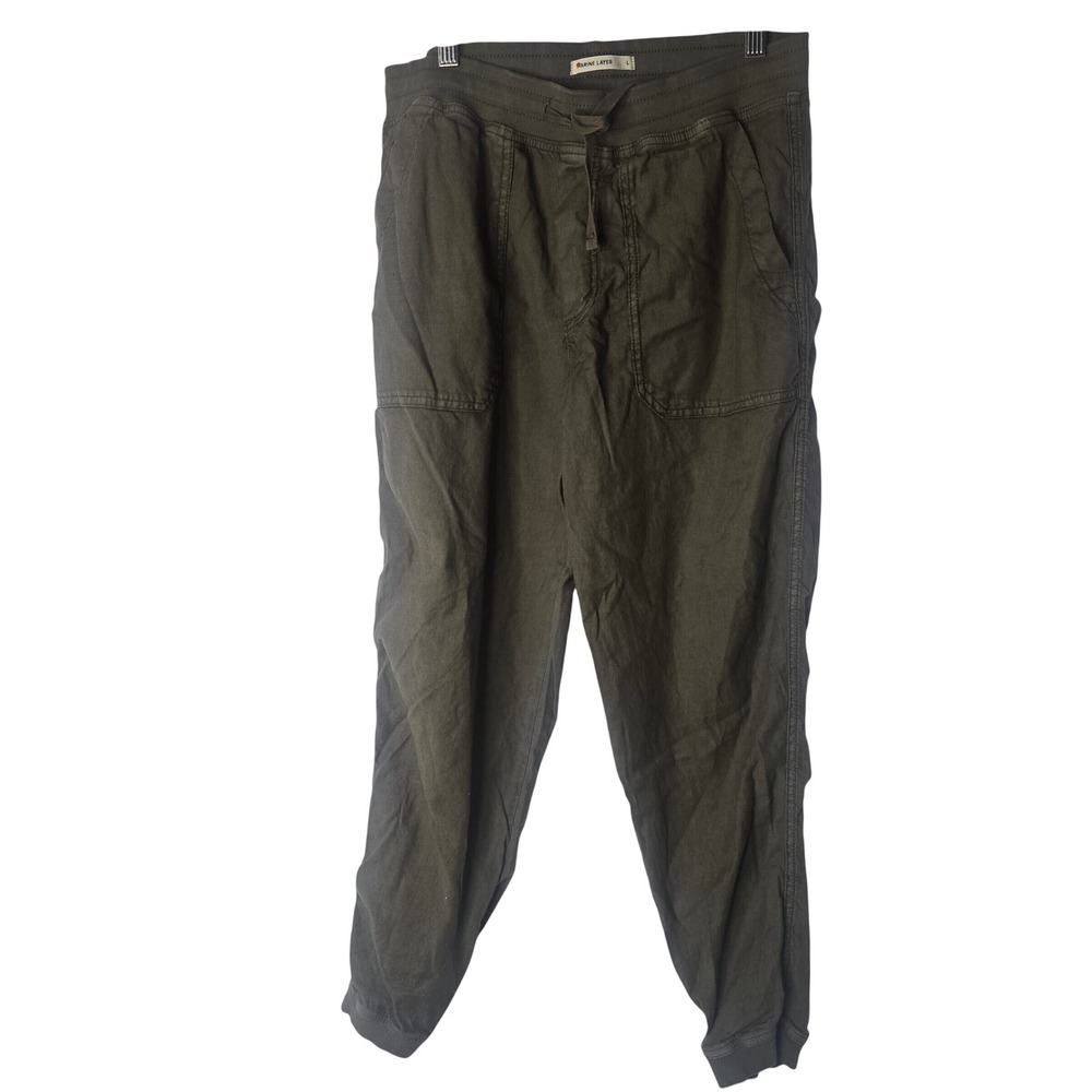 Marine Layer Sport Jogger Pants Womens L Olive Green Linen Blend Utility Casual